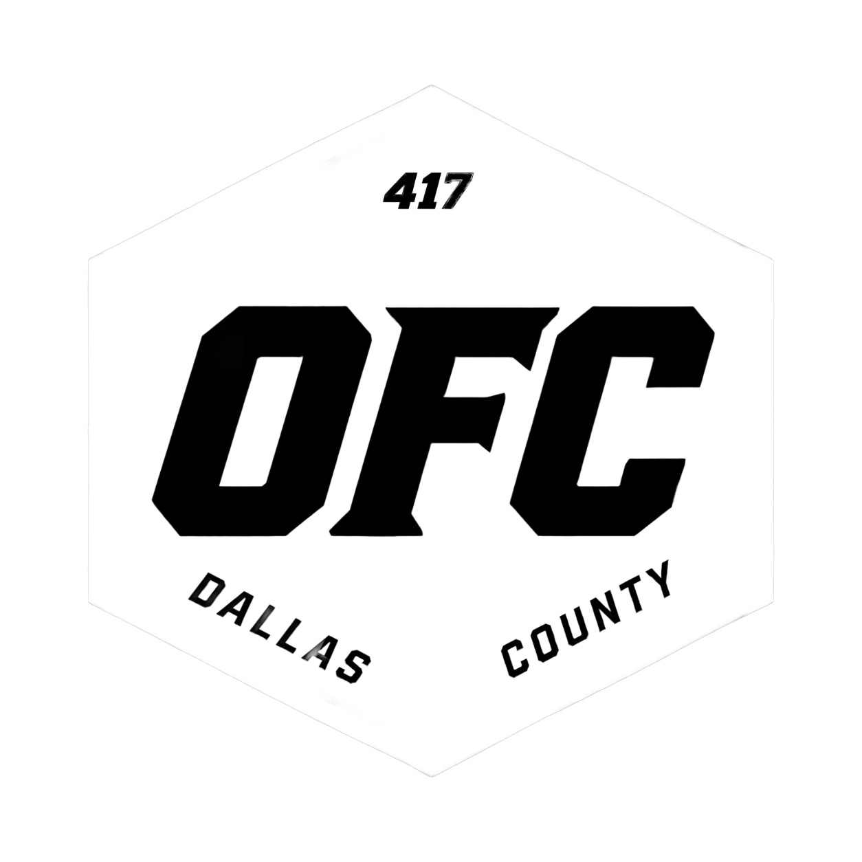 Black OFC Dallas County lettering on a white hexagon