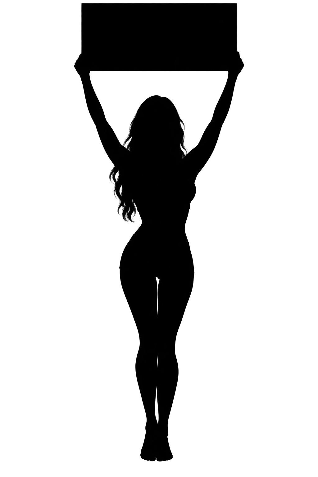Barefoot ring girl silhouette holding a blank black sign